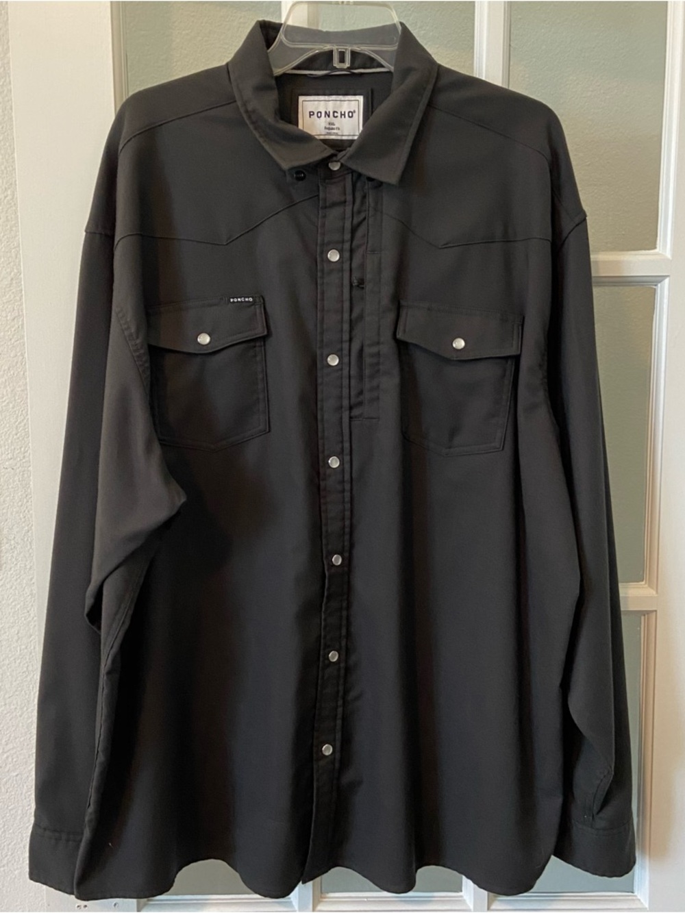 PONCHO Shirt The Western Button-Up Pearl Snap Polyester Top Black 2XL - Picture 3 of 4